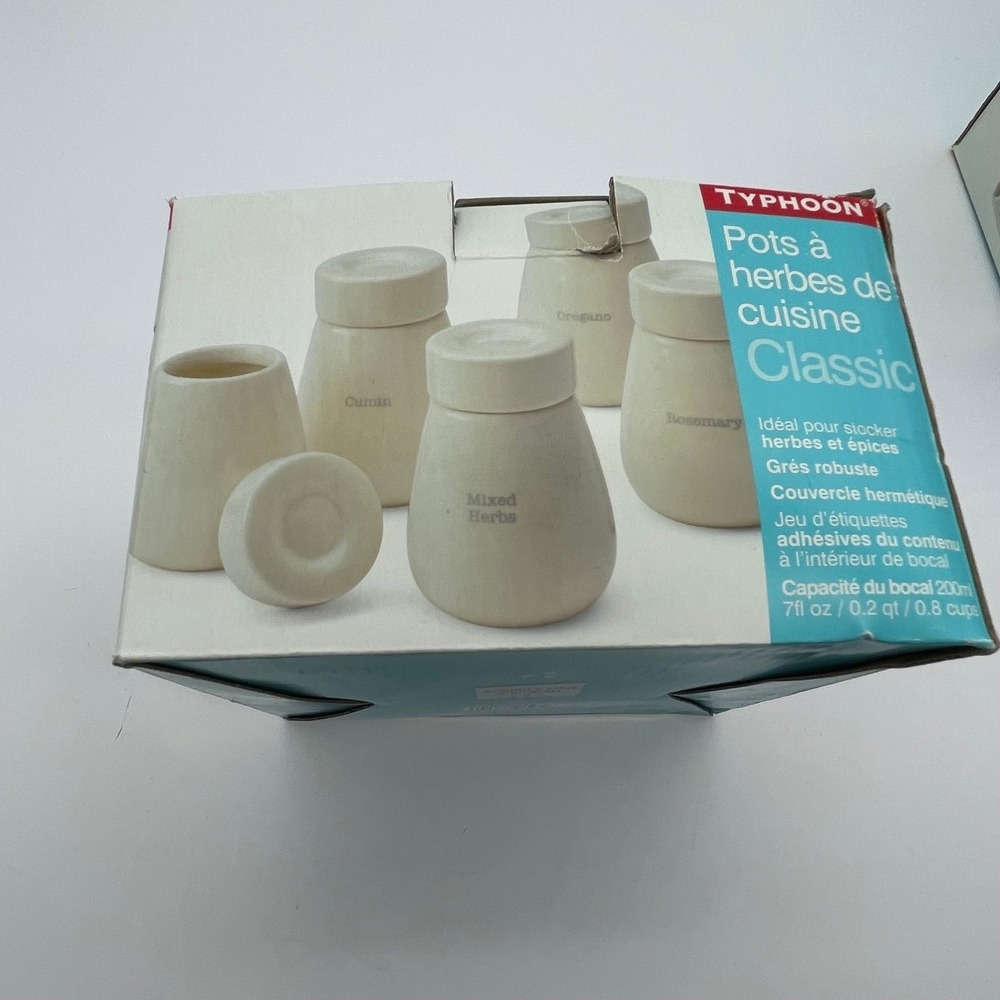 Typhoon Classic Stoneware Kitchen Herb Jars with Airtight Lids - Set of‎ 5